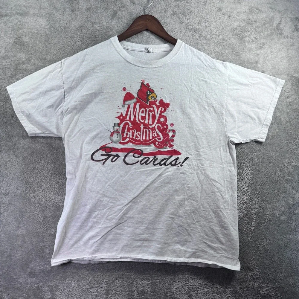 Louisville Cardinals Mens Jerzees Merry Christmas T-Shirt White XL Go Cards